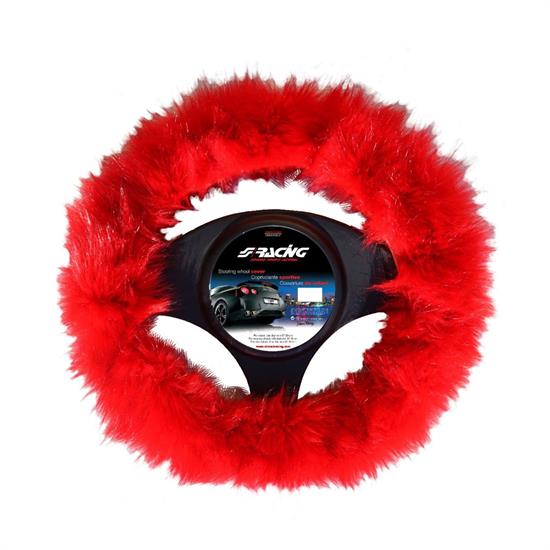 Steering wheel cover Fluffy Fur red