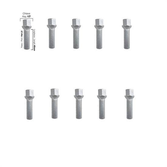 10 bulloni ch.17 14x1.5 l.45mm sferici