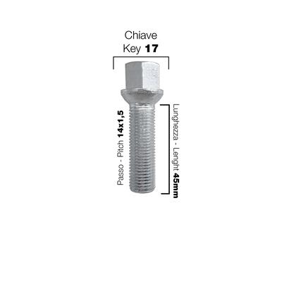 10 bulloni ch.17 14x1.5 l.45mm sferici