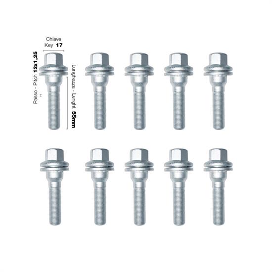 10 bulloni ch.17 12x1.25 l.55mm testa piatta