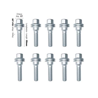 10 bulloni ch.17 12x1.25 l.55mm testa piatta