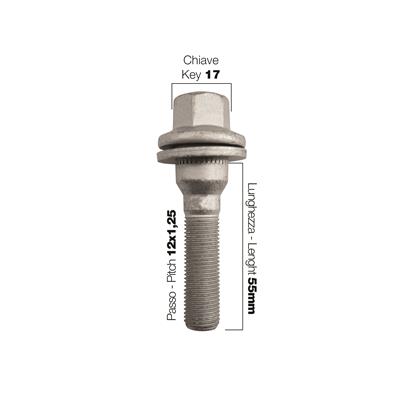 10 bolts key 17 12x1.25 l.55mm flat head