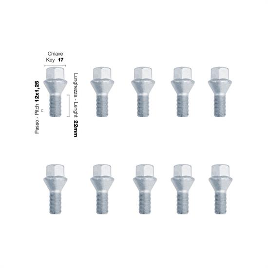 10 bulloni ch.17 12x1.25 l.22mm