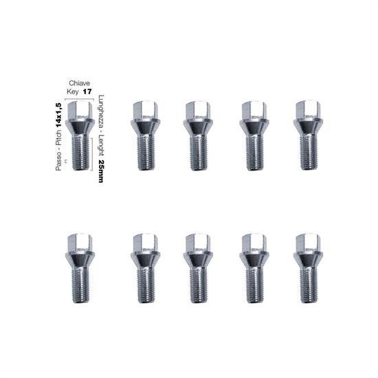 10 bulloni ch.17 14x1.5 l.25mm