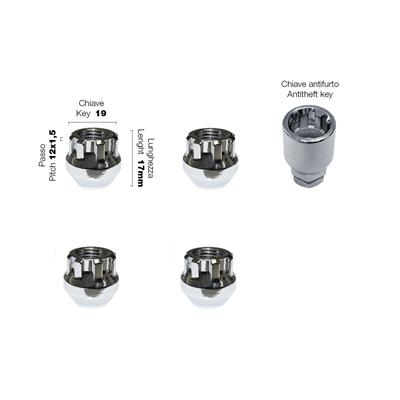 4 antitheft nuts key 19 12x1.5 l.17mm