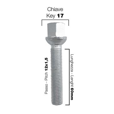 10 bulloni ch.17 12x1.5 l.60mm sferici