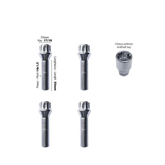4 antitheft bolts key 17/19 14x1.5 l.50mm