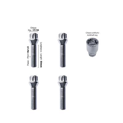 4 antitheft bolts key 17/19 14x1.5 l.50mm