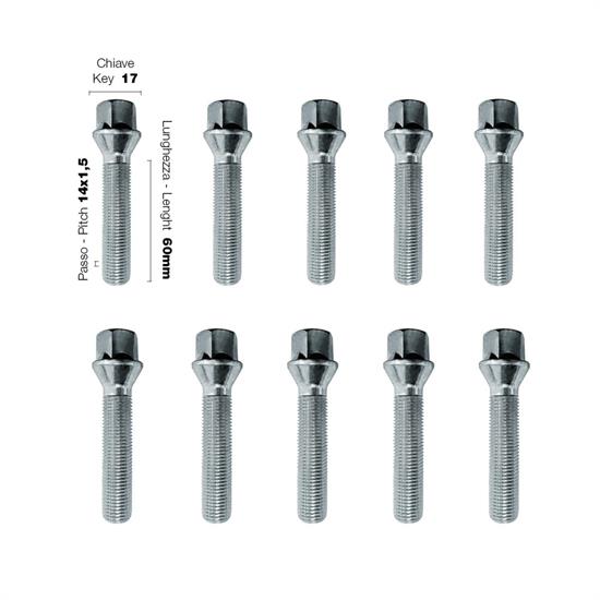 10 bulloni ch.17 14X1.5 l.60mm