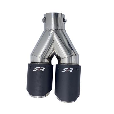Muffler Tip round double shifted outlet carbon & stainless steel