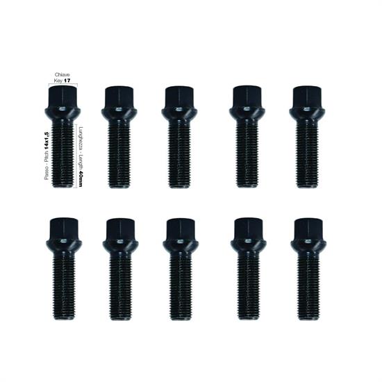 10 black bolts key 17 14x1.5 l.40mm spherical