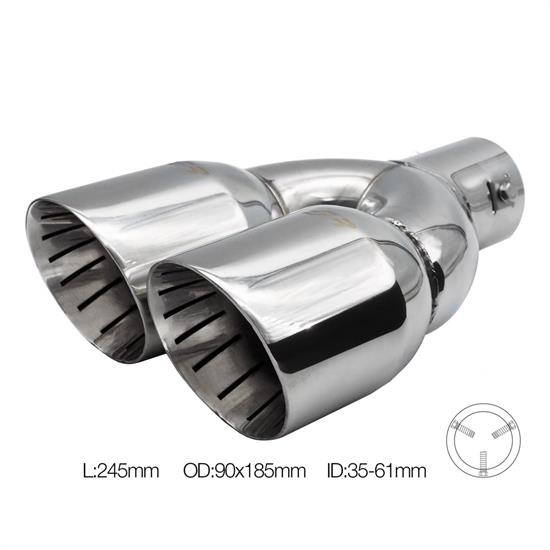 Muffler Tip round id 35-61mm double slant stainless steel