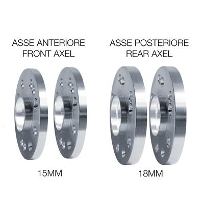 Kit distanziali ruota 2X15mm + 2X18mm con bulloneria