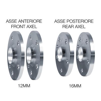 Kit distanziali ruota 2X12mm + 2X16mm con bulloneria