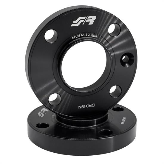 2 wheel spacers black aluminium 20mm 4x108 center hole 65,1