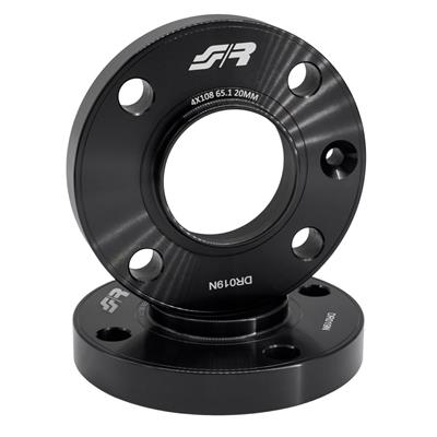 2 wheel spacers black aluminium 20mm 4x108 center hole 65,1