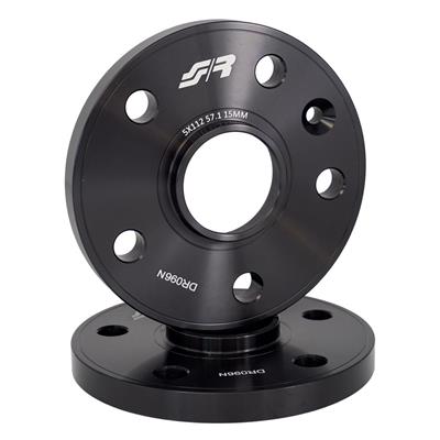 2 distanziali alluminio nero 15mm 5X112 mozzo 57,1