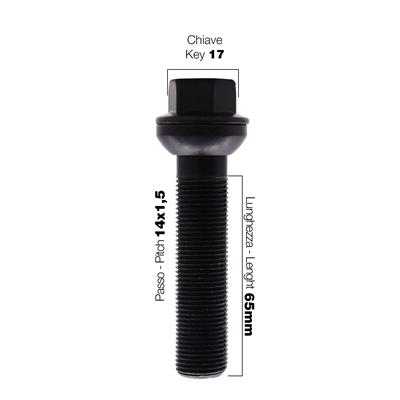 10 bulloni neri ch.17 14x1.5 l.65mm sferici