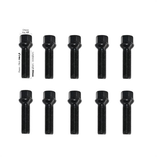 10 black bolts key 17 14x1.5 l.50mm spherical