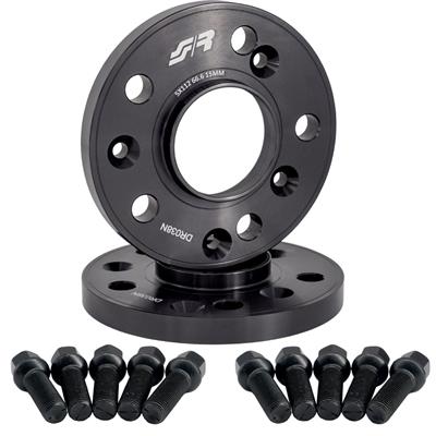 2 distanziali ruota neri 15mm 5x112 66,6 con bulloneria sferica