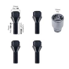 4 bulloni antifurto neri ch.17/19 12X1.5 l.25mm