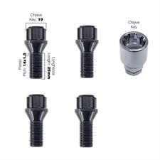 4 bulloni antifurto neri ch.17/19 14x1.5 l.25mm