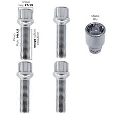 4 bulloni antifurto sferici ch.17/19 14X1.5 l.45mm