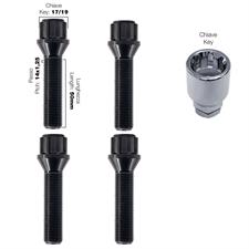 4 bulloni antifurto neri ch.17/19 14X1.25 l.50mm