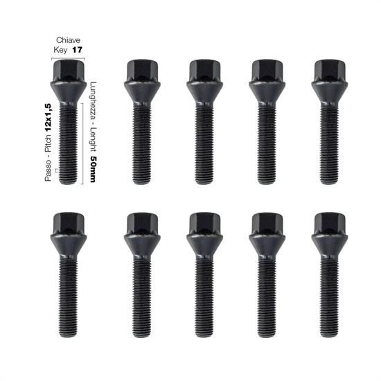 10 black bolts key 17 12x1.5 l.50mm