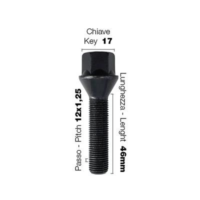 10 black bolts key 17 12x1.25 l.46mm conical