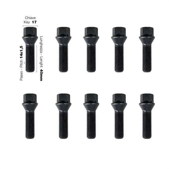 10 black bolts key 17 14x1.5 l.40mm