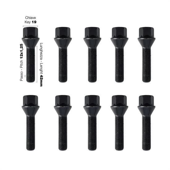10 bolts black key 19 12x1.25 l.42mm