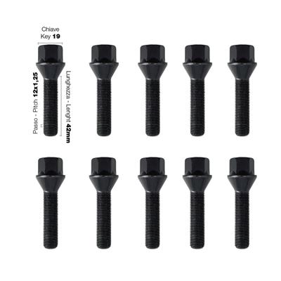 10 bolts black key 19 12x1.25 l.42mm