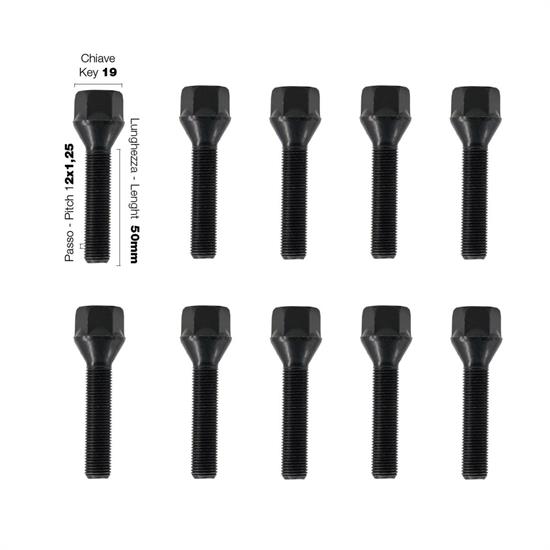 10 bolts black key 19 12x1.25 l.50mm