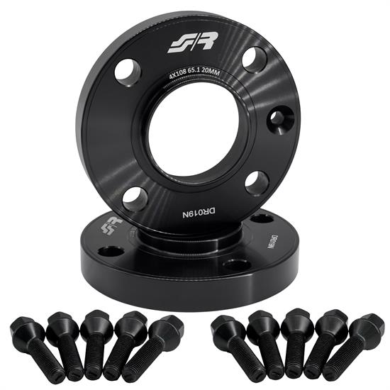 2 wheel spacers black 20mm 4x108 center hole 65,1 with bolts